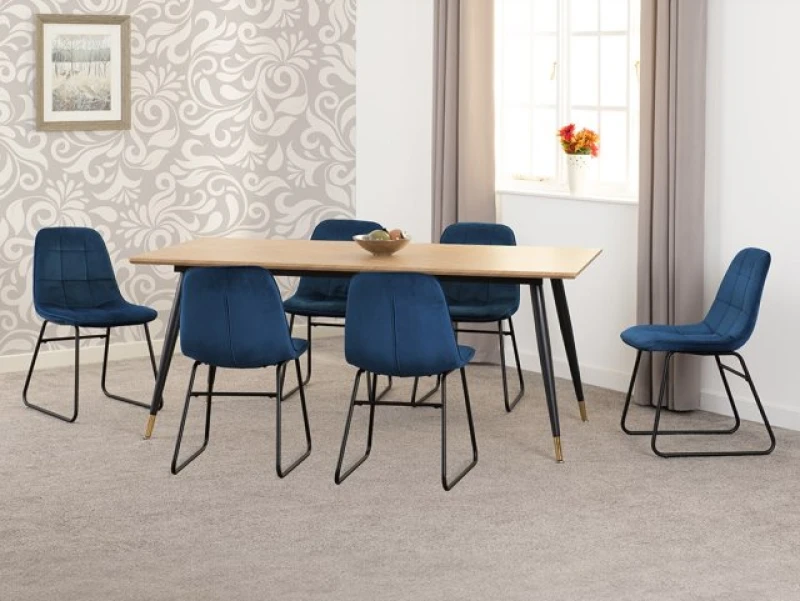 Image of Seconique Hamilton 180cm Dining Table with 6 Lukas Blue Velvet Dining Chairs