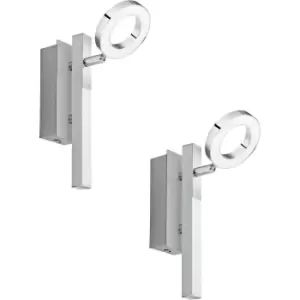 Image of 2 PACK Wall Spot Light Aluminium Chrome Shade Satined Plastic LED 1x3.2W 1x2.2W