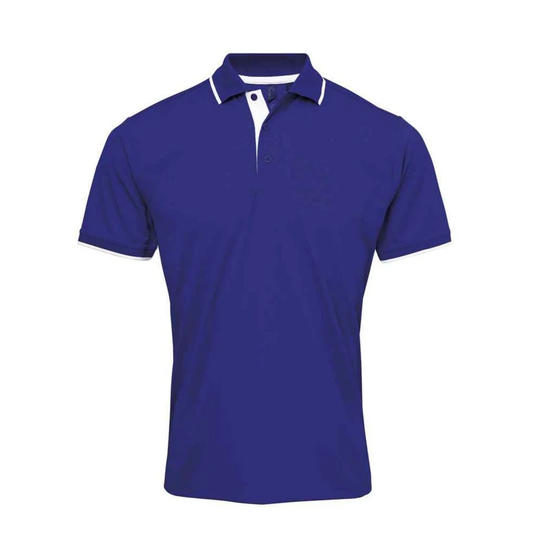 Image of Premier Premier Men Coolchecker Contrast Pique Polo Shirt in Mid Blue Size: Small Mid Blue S Male 5063470758562