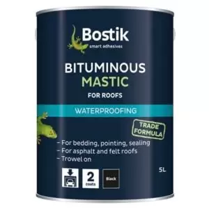 Image of Bostik Waterproofing Black Downpipes, Gutters & Roofs Bituminous Mastic, 5L