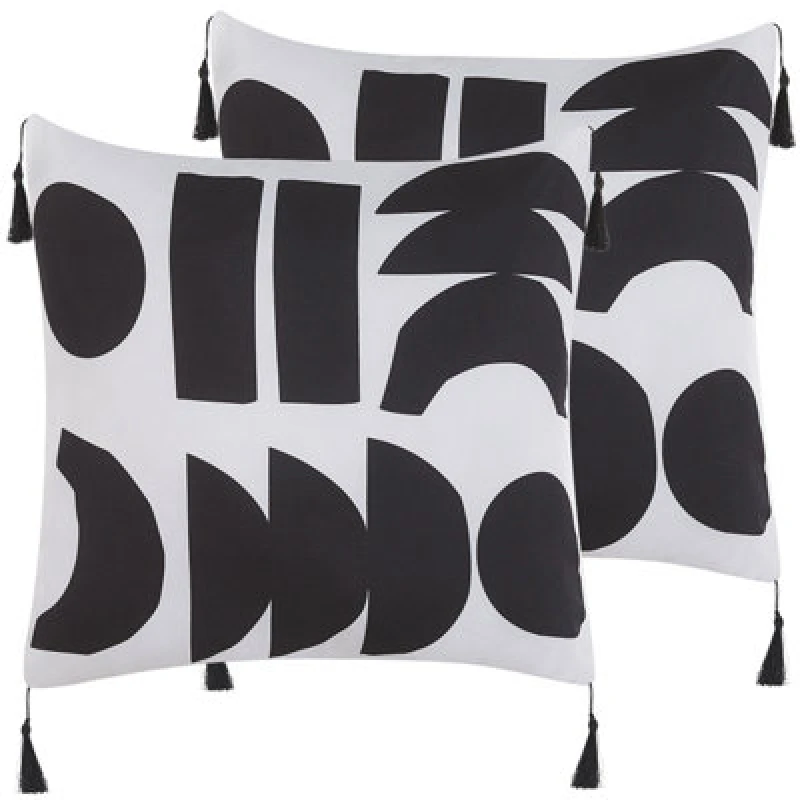 Image of Beliani Set Of 2 Decorative Cushions Liriope 45 X 45cm Black/ White Geometric Pattern