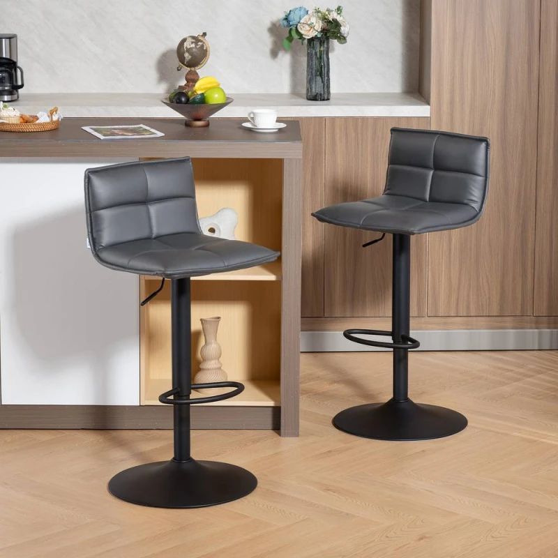 Image of HOMCOM Bar Stools Set of 2 Swivel Height Adjustable Barstools in Dark Grey Dark Grey Unisex