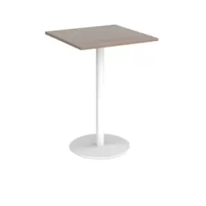 Image of Monza square poseur table with flat round white base 800mm - barcelona walnut