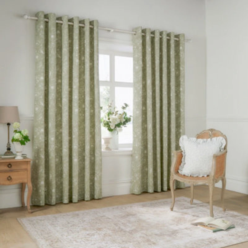 Image of Wylder Nature Bella Floral Room Darkening Eyelet Curtain Pair Sage (W)168Cm X (D)183Cm
