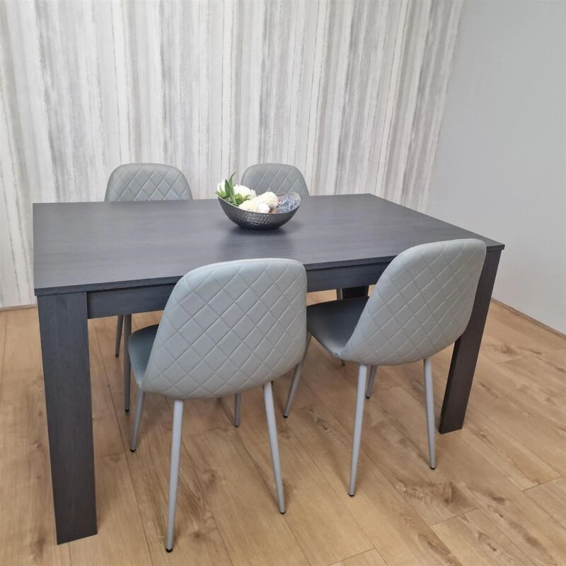 Image of KOSY KOALA Kosy Koala - Dining Table and 4 Chairs Black Dark Grey 4 Grey Leather Chairs Wood Dining Set Furniture Arrow charcoal 140 + 4 grey gem