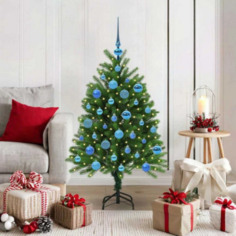 Image of vidaXL Christmas Tree with 150 LEDs with Stand, Blue Balls Green 120cm PE, Green 3396316