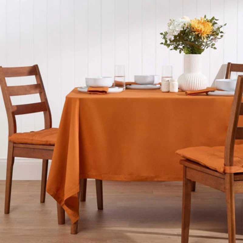 Image of Homescapes Plain Cotton Tablecloth, 178cm x 300cm Burnt Orange