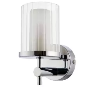 Image of IP44 Bathroom Wall Light Chrome & Clear Ridged Glass Modern Round Dimmable Lamp