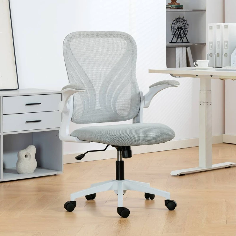 Image of HOMCOM Mesh Office Chair, Computer Chair with Foldable Backrest, Grey in Light Grey Size: 120 Light Grey Unisex 120