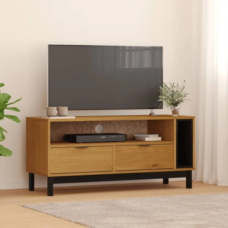 Image of Vidaxl TV Cabinet Flam 110X40X50 Cm Solid Wood Pine, Brown 357820