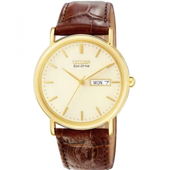 Image of Citizen White And Brown 'Gents Strap' Eco-Drive Watch - BM8242-08P - multicoloured