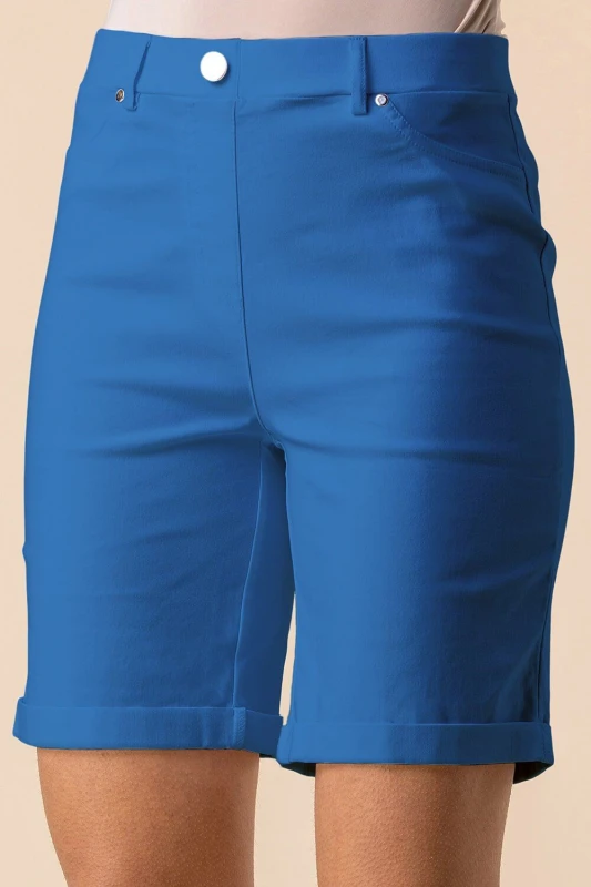 Image of Roman Womens Turn Up Stretch Shorts in Blue Size: 16 Blue Female 16