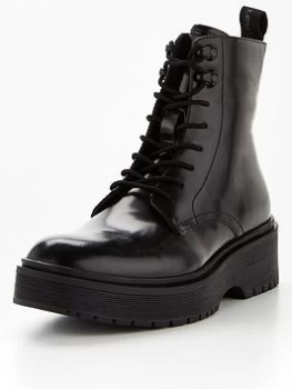 Image of Levis Bria Lace Up Leather Biker Boot - Black