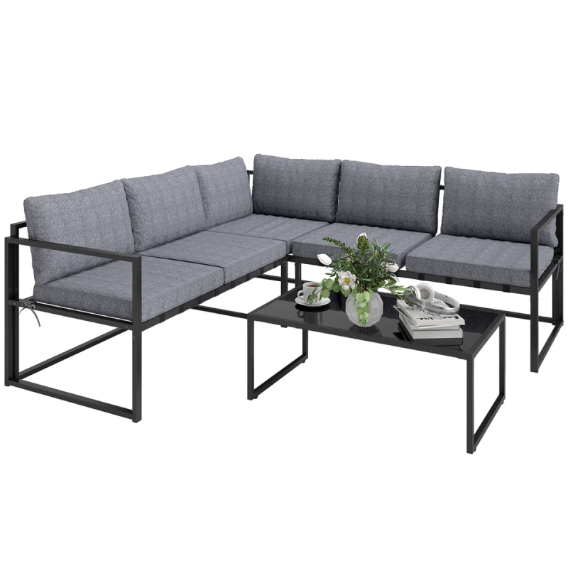 Image of Outsunny 3 Piece L Shaped Garden Furniture Set with Cushions, Grey 84G-690V71GY