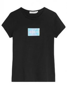 Image of Calvin Klein Jeans Girls Monogram Badge Slim T-Shirt - Black