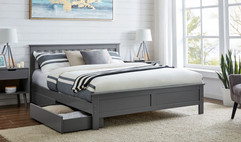 Image of FurnitureboxUK FurnitureboxUK Azure Modern White Solid Pine King Bed + 4 Drawers in Grey Size: Double Grey Double Unisex 5056542641602