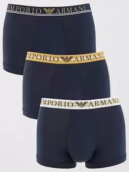 Image of Emporio Armani Bodywear Mixed Waistband 3 Pack Trunk, Navy, Size L, Men