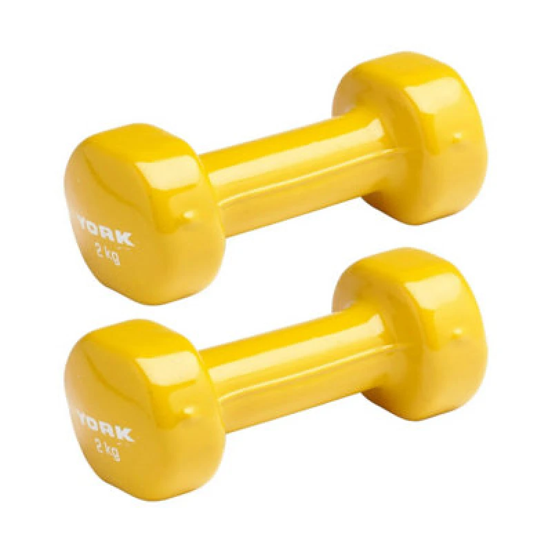 Image of York Vinyl Dipped Dumbbells - 2 X 2Kg Pair In Vibrant Yellow For Comfortable Workouts