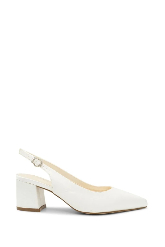 Image of Paradox London Wide Fit Dyeable Satin 'Bessy' Mid Block Heel Sling Back Court Shoe Ivory