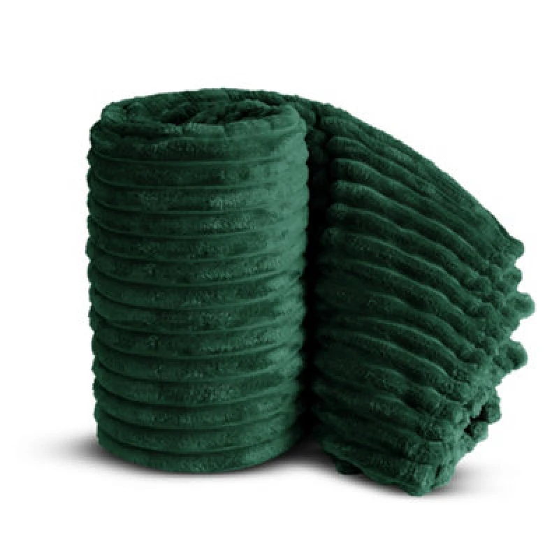 Image of Velosso Elegant Thermal Plush Ribbed Throw Blanket In Modern Style For Sofa, Bed Emerald