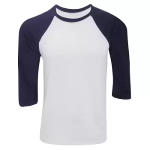 Image of Canvas Mens 3/4 Sleeve Baseball T-Shirt (S) (White/Navy)