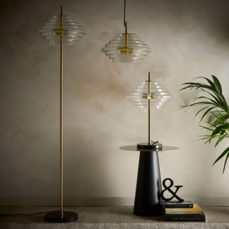 Image of K Living Aspen 2Lt Brass And Tiered Clear Glass Table Lamp