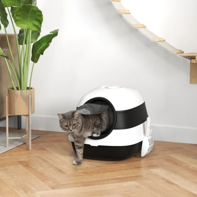 Image of PawHut Foldable Cat Litter Tray Hooded Cat Litter Box w/ High Side Black - Pawhut 5056725535650