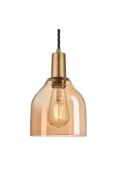 Image of Sleek Tinted Glass Cone Pendant, 6 Inch, Amber, Brass Holder