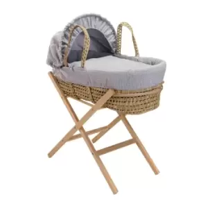 Image of Clair de Lune Waffle Palm Moses Basket in Grey & Natural Folding Stand - Grey