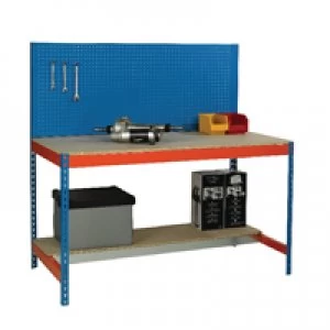Image of Slingsby Blue and Orange Workbench With Backboard and Lower Shelf 1200x750mm 37
