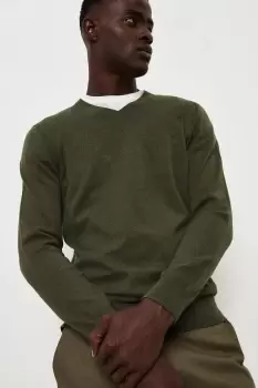 Image of Mens Cotton Rich Khaki Knitted V-Neck Jumper