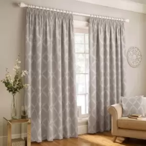 Image of Olivia Lattice Embroidered Pencil Pleat Curtains Grey / 117 x 137cm