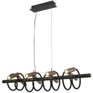 Image of Linear Ceiling Pendant, 8 Light Adjustable Arms, 8 x 4W LED Dimmable, 3000K, 2000lm, Black, Satin Copper - Luminosa Lighting