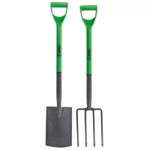 Image of Draper Carbon Steel Garden Fork and Spade Set, Green