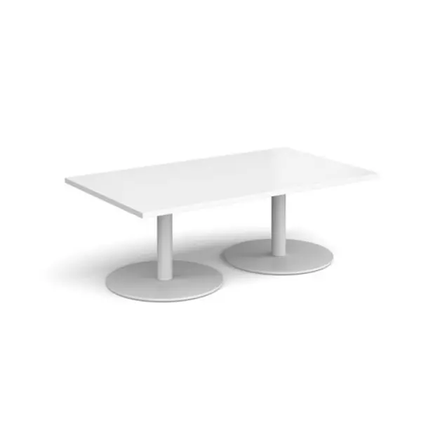 Image of Monza Monza rectangular coffee table with flat round white bases 1400mm x 800mm - white White MCR1400-WH-WH