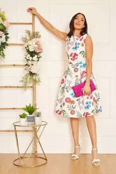 Image of Ivory Botanical Floral Jacquard Skater Dress