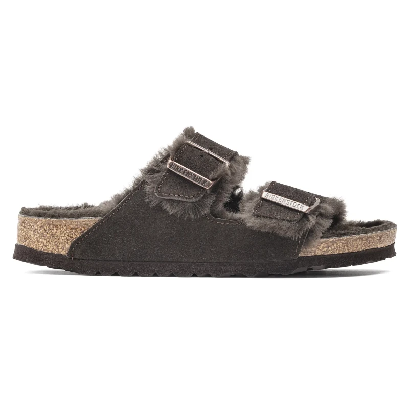 Image of Birkenstock Sandals Birkenstock Arizona Suede Leather Fur Marron Unisex 37 Etroit