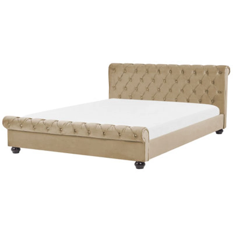 Image of Beliani Waterbed Velvet Avallon 180 X 200 Cm (Eu Super King) Beige