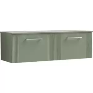Image of Nuie Deco Satin Green 1200mm Wall Hung 2 Drawer Vanity Unit with Worktop - DPF894W2 - Satin Green