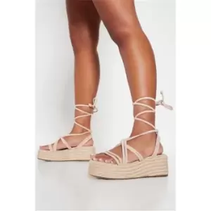 Image of I Saw It First Beige Lace Up Faux Suede Espadille Flatform Sole - Beige