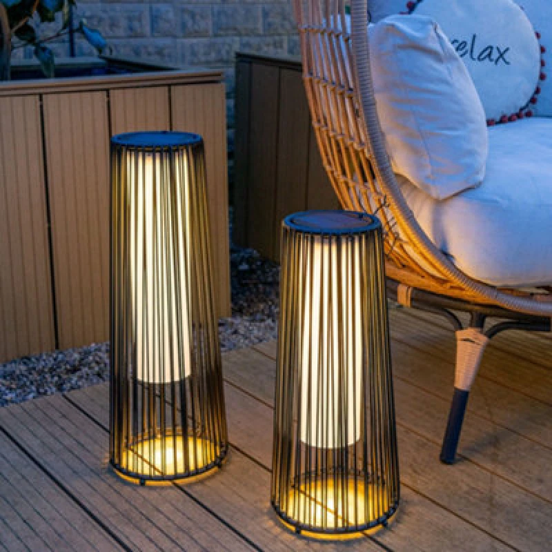 Image of ValueLights Black Rattan Small Solar Garden Outdoor Floor Lamp Black