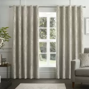 Image of Chateau Damask Embossed Eyelet Lined Curtains, Natural, 66 x 54" - Curtina