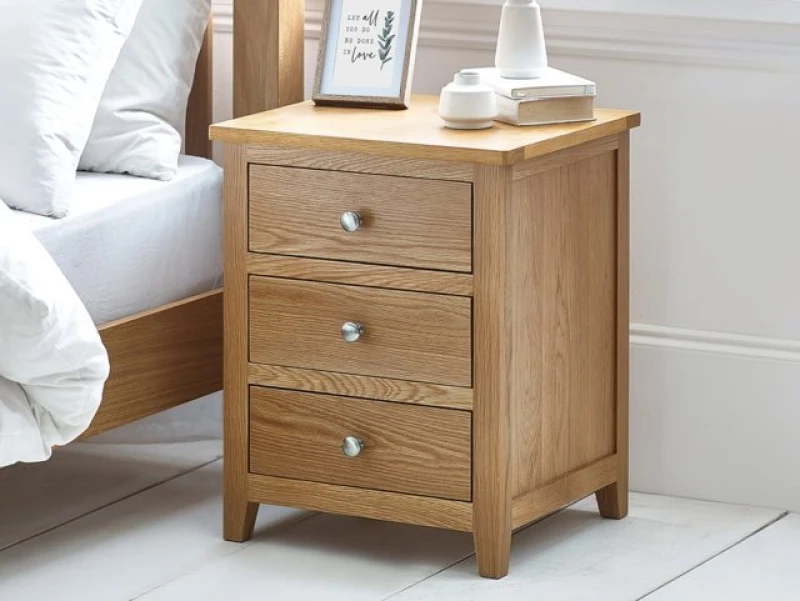 Image of Julian Bowen Mallory Oak 3 Drawer Bedside Table