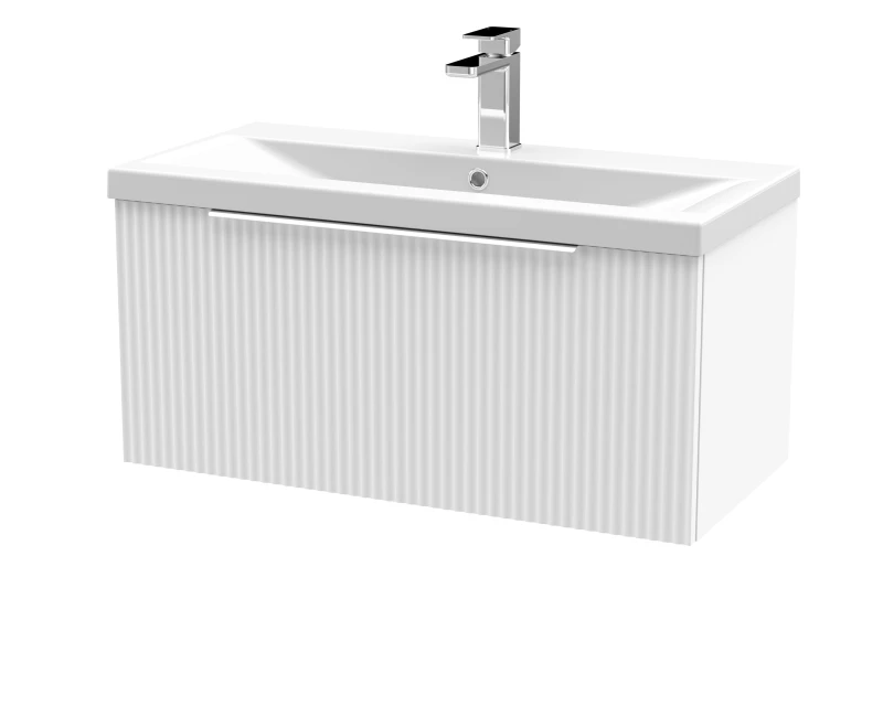 Image of Balterley Fluted Wall Hung 1 Drawer Vanity Basin Unit & Basin 800mm, Satin White White Unisex