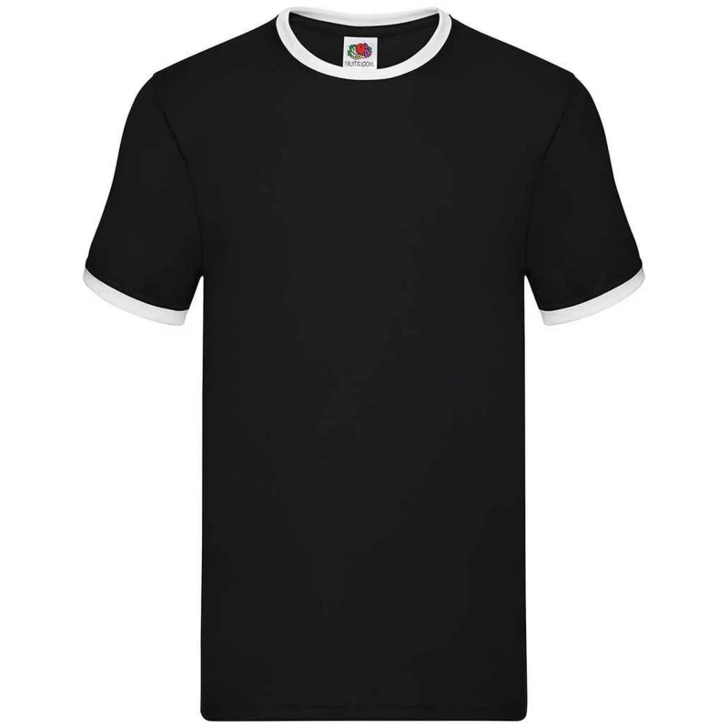 Image of Fruit Of The Loom Fruit of the Loom Men Ringer Contrast T-Shirt in Black Size: Small Black S Male 5063470809950