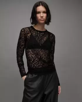 Image of AllSaints Francesco Sheer Anita Leopard Print Top