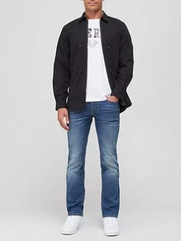 Image of TRUE RELIGION Rocco Single Needle Slim Fit Jeans - Blue, Medium Disruption Blue, Size 30, Men