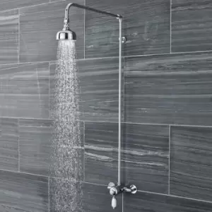 Image of Edwardian Round Manual Exposed Shower Valve with Rigid Riser Kit - Chrome - Nuie