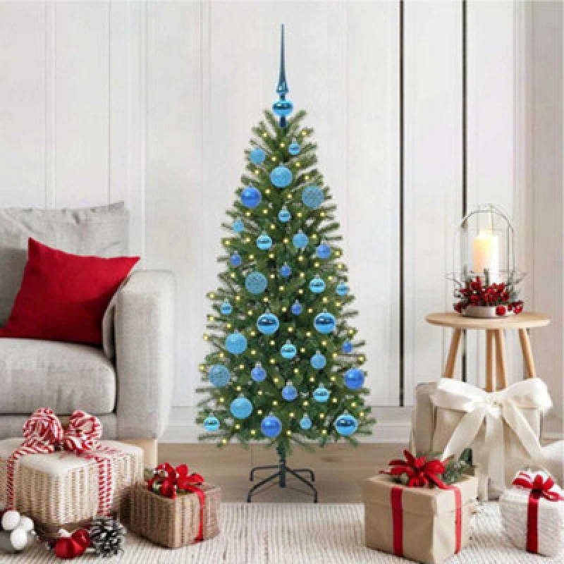 Image of vidaXL Artificial Christmas Tree with 150 LEDs, Blue Balls Green 120cm PE and PVC, Green 3397335