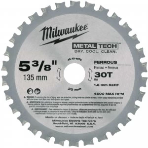 Image of Milwaukee Endurance Metal Steel Cutting Circular Saw Blade 135mm 30T 20mm